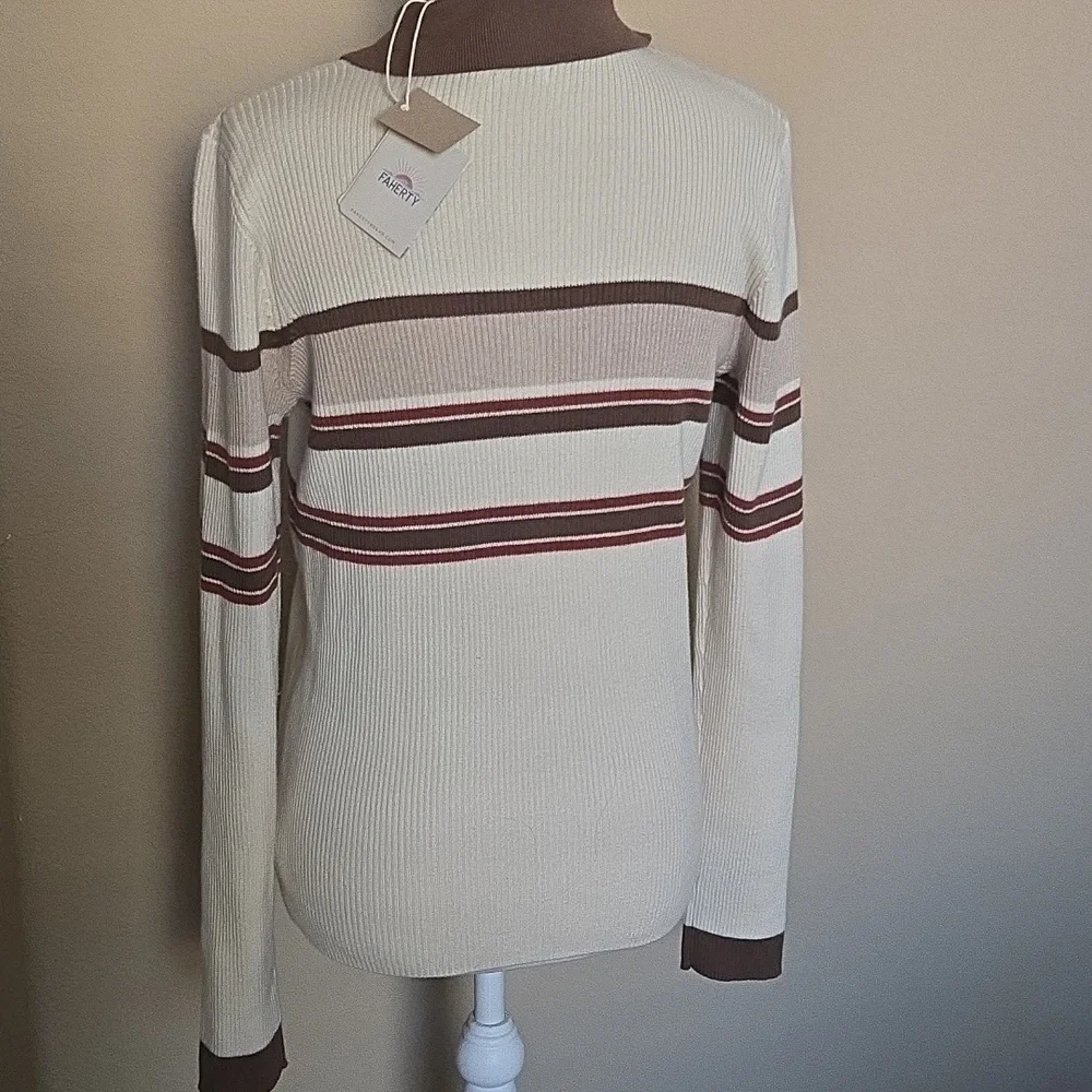 NEW Faherty Mikki Polo Long Sleeve Ribbed Pullover Retro Fall Stripe - L - Picture 5 of 11